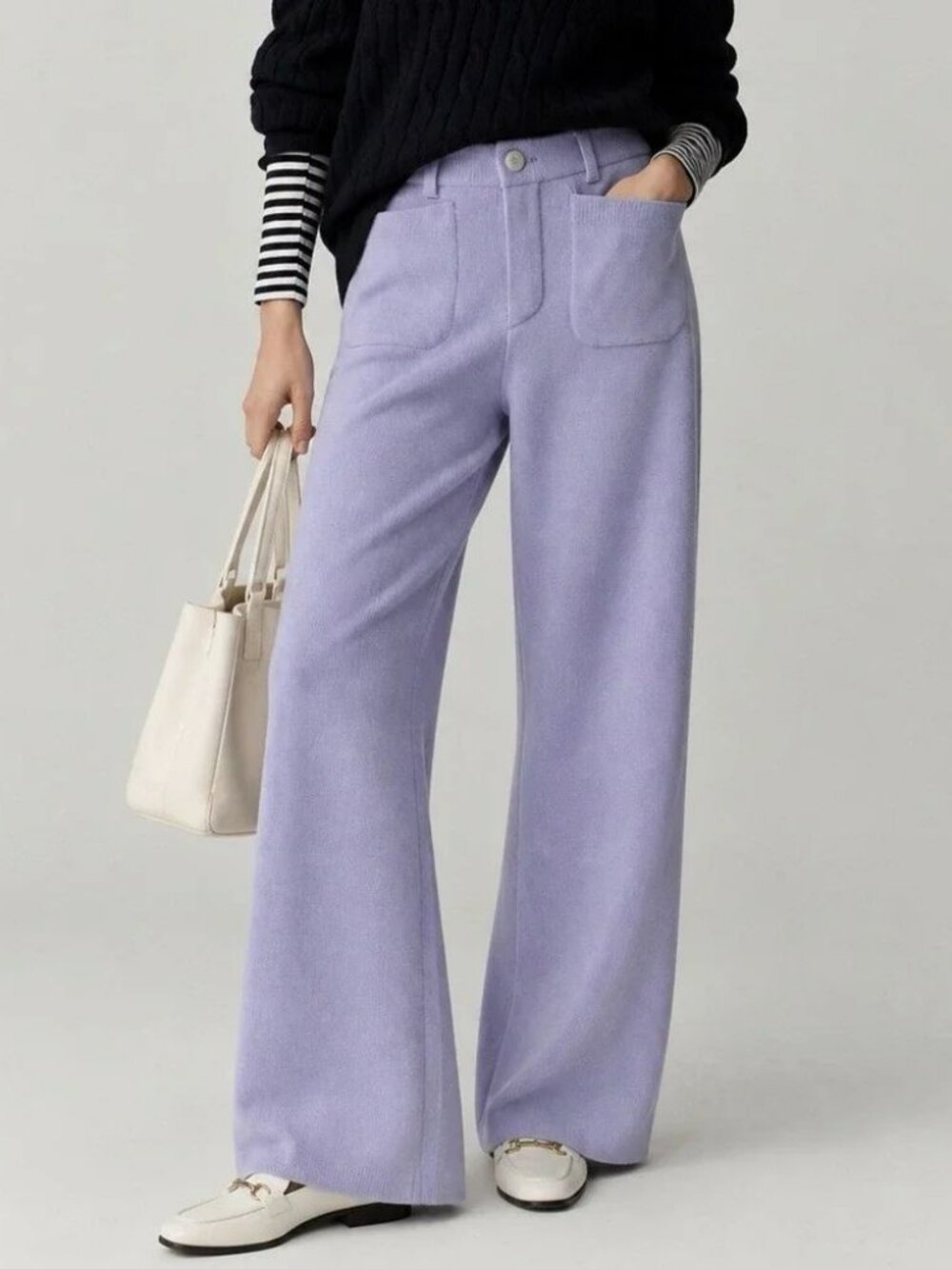 Maeve The Colette Pants Knit Full-Length High-rise Wide-Leg Blue Lavender Size S